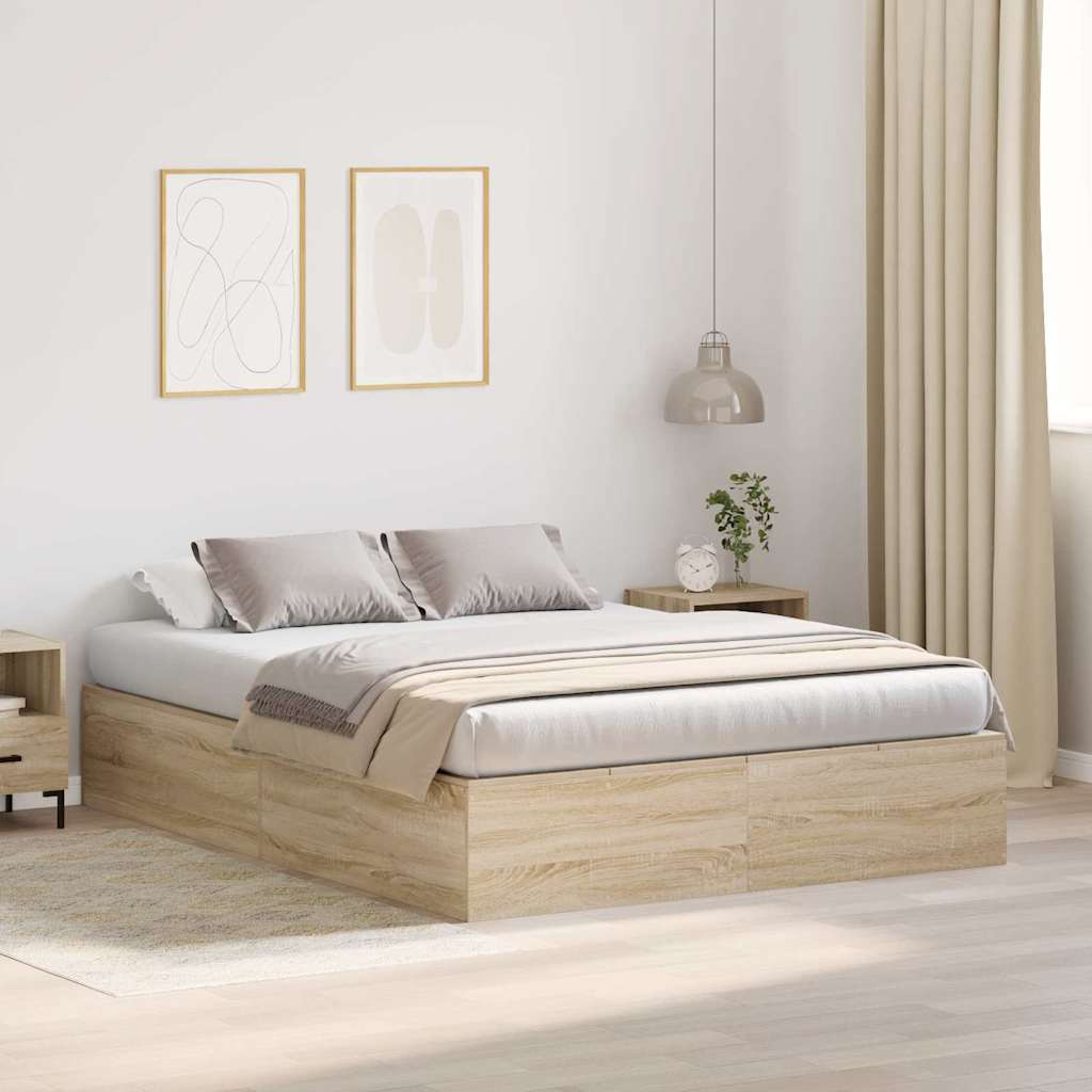 Opbergbedframe Sonoma Eiken 150 x 200 cm Bewerkt hout is nu te koop bij PeponiXL, paradijselijk wonen!