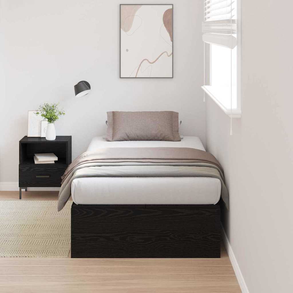 Opbergbedframe met opslag Zwart Eiken 90 x 190 cm Bewerkt hout is nu te koop bij PeponiXL, paradijselijk wonen!