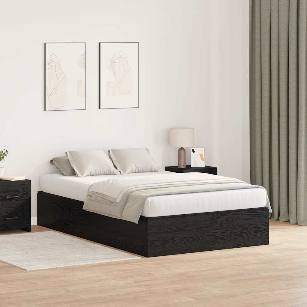 Opbergbedframe met opslag Zwart Eiken 120 x 190 cm Bewerkt hout is nu te koop bij PeponiXL, paradijselijk wonen!