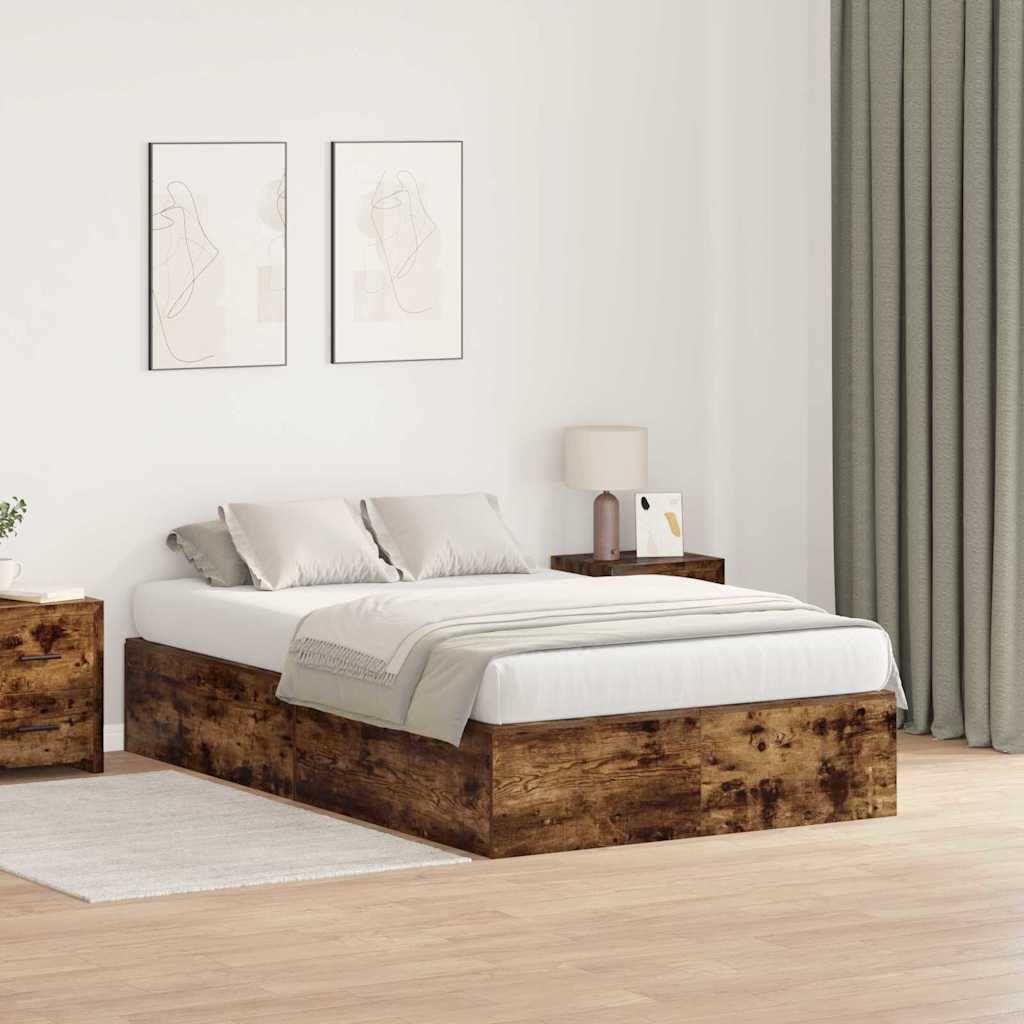 Opbergbedframe Gerookt eiken 120 x 190 cm Bewerkt hout is nu te koop bij PeponiXL, paradijselijk wonen!