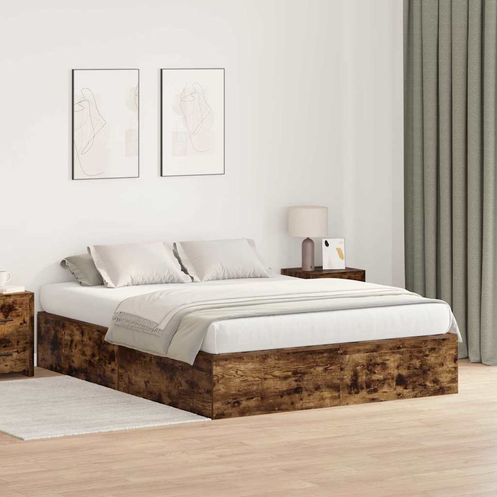 Opbergbedframe Gerookt eiken 140 x 190 cm Bewerkt hout is nu te koop bij PeponiXL, paradijselijk wonen!