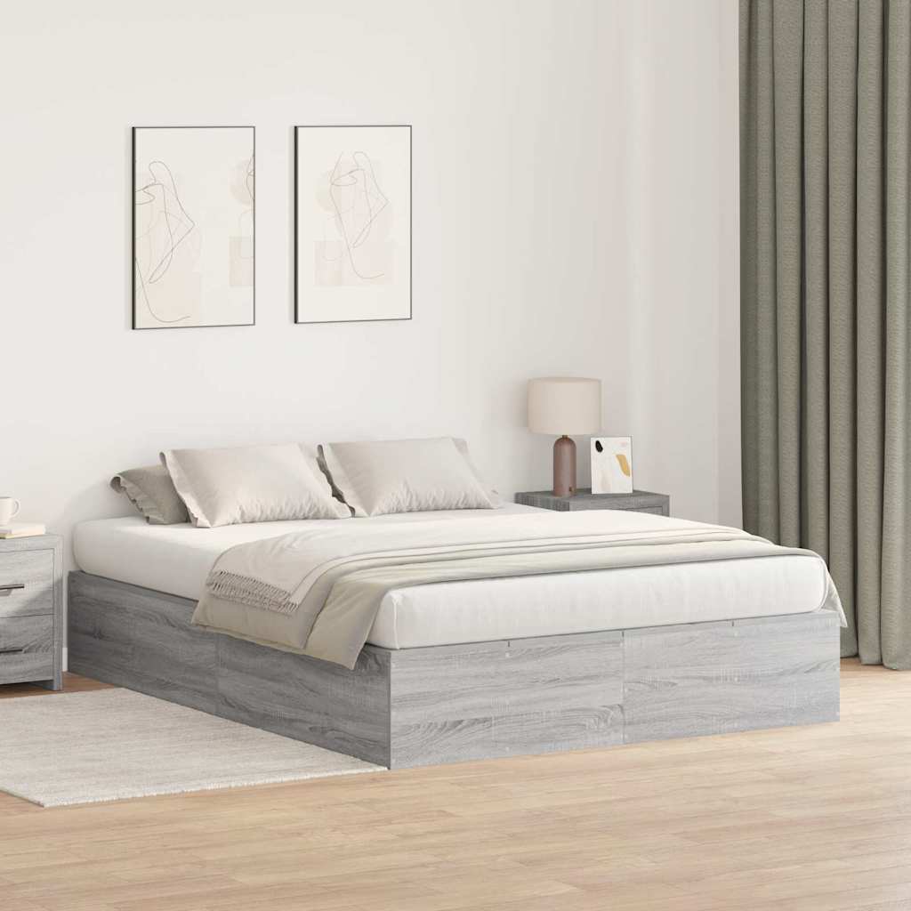 Opbergbedframe Grijs Sonoma 135 x 190 cm Bewerkt hout is nu te koop bij PeponiXL, paradijselijk wonen!