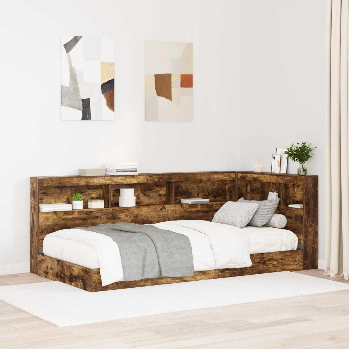 Opberghoofdbord met plank Gerookt eiken 90 cm Bewerkt hout is nu te koop bij PeponiXL, paradijselijk wonen!