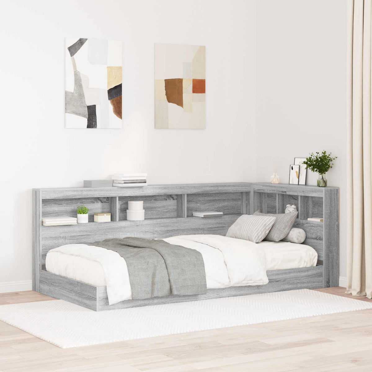 Opberghoofdbord met plank Grijs Sonoma 100 cm Bewerkt hout is nu te koop bij PeponiXL, paradijselijk wonen!