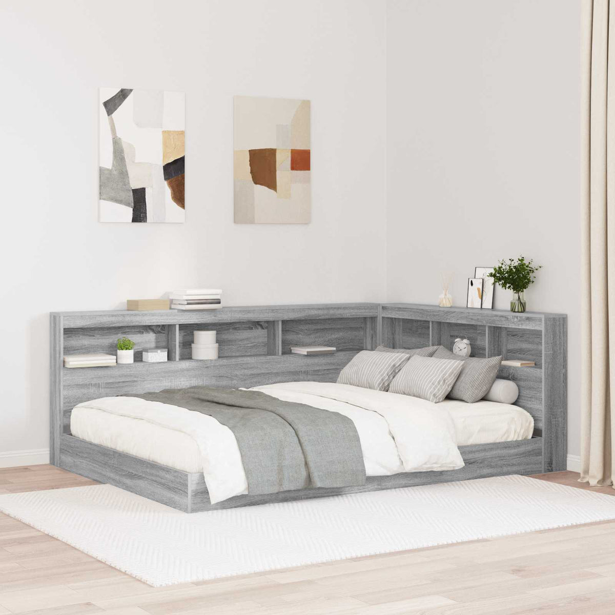 Opberghoofdbord met plank Grijs Sonoma 160 cm Bewerkt hout is nu te koop bij PeponiXL, paradijselijk wonen!