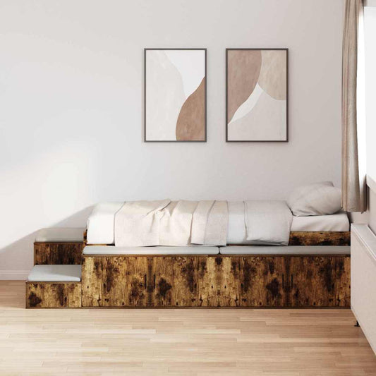 Opbergbedframe Gerookt eiken 80 cm Bewerkt hout is nu te koop bij PeponiXL, paradijselijk wonen!