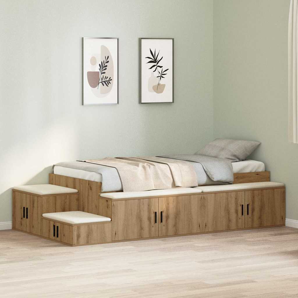 Opbergbedframe Artisan Eiken 80 cm Bewerkt hout is nu te koop bij PeponiXL, paradijselijk wonen!