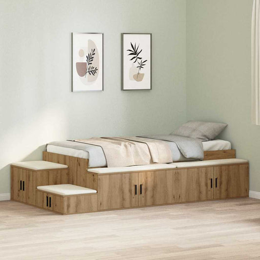 Opbergbedframe Artisan Eiken 80 cm Bewerkt hout is nu te koop bij PeponiXL, paradijselijk wonen!