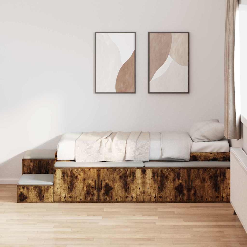 Opbergbedframe met opslag Gerookt eiken 75 cm Bewerkt hout is nu te koop bij PeponiXL, paradijselijk wonen!