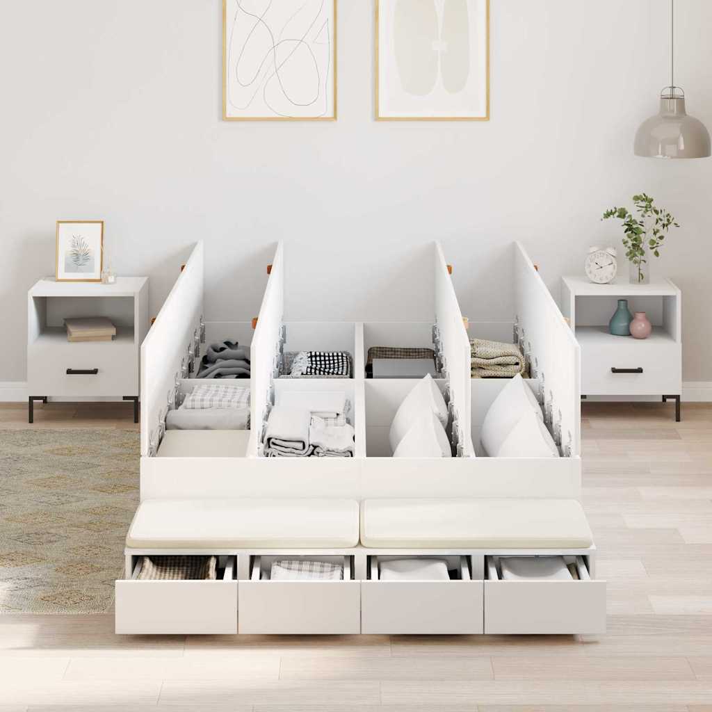 Opbergbedframe met lade met opslag Wit 120 cm Bewerkt hout is nu te koop bij PeponiXL, paradijselijk wonen!