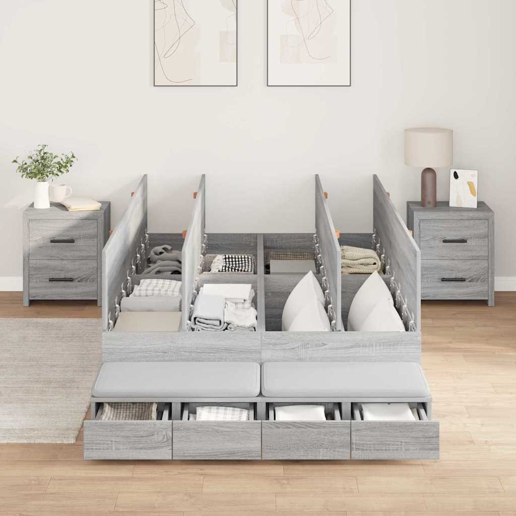 Opbergbedframe met lade Grijs Sonoma 120 cm Bewerkt hout is nu te koop bij PeponiXL, paradijselijk wonen!