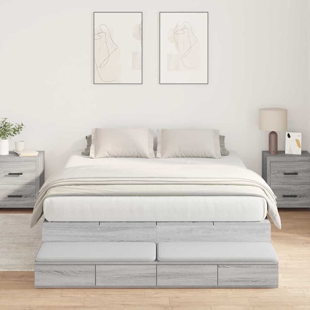 Opbergbedframe met lade Grijs Sonoma 160 cm Bewerkt hout is nu te koop bij PeponiXL, paradijselijk wonen!