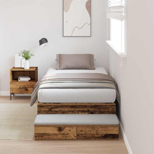 vidaXL Opbergbedframe met lade met opslag Oud Hout 75 cm Bewerkt hout