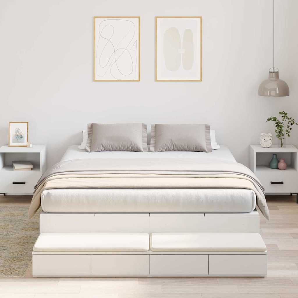 Opbergbedframe met lade met opslag Wit 140 cm Bewerkt hout is nu te koop bij PeponiXL, paradijselijk wonen!