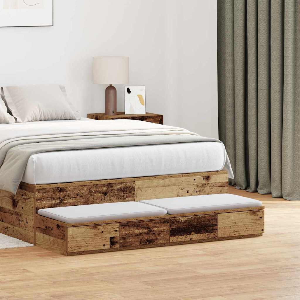 Bedlades met lade Oudhout 120 x 36,5 x 16,5 cm Bewerkt hout is nu te koop bij PeponiXL, paradijselijk wonen!