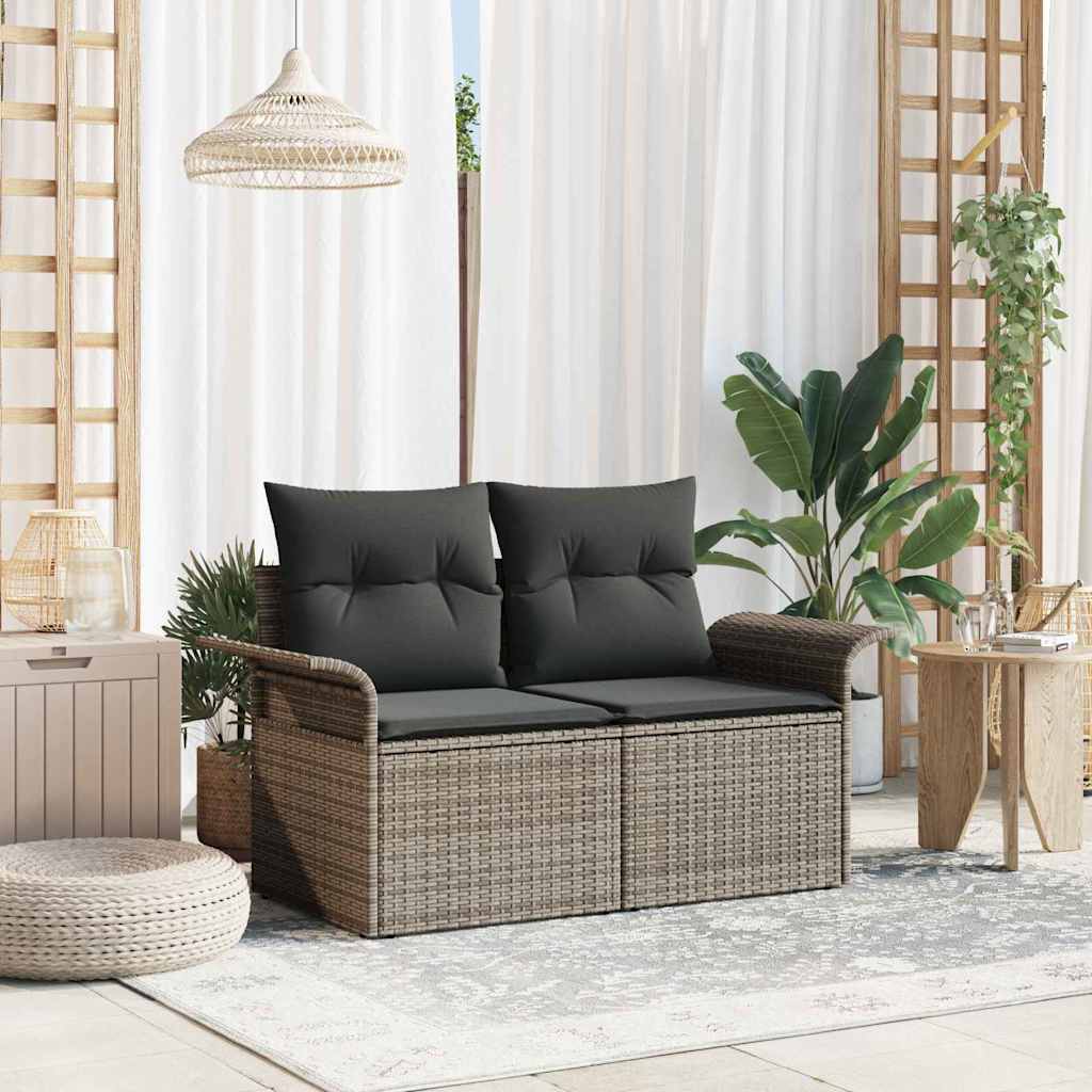 Tuinbank met kussen Grijs 141 x 62 x 69cm poly rattan is nu te koop bij PeponiXL, paradijselijk wonen!