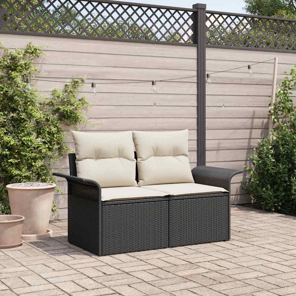 Tuinbank met kussen Zwart 141 x 62 x 69cm poly rattan is nu te koop bij PeponiXL, paradijselijk wonen!