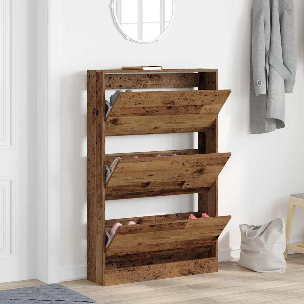 Schoenenkast met plank Oudhout 80 x 21 x 125,5 cm Bewerkt hout is nu te koop bij PeponiXL, paradijselijk wonen!