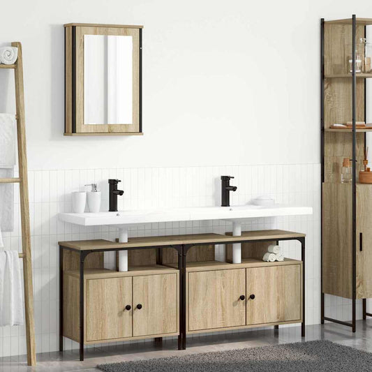 Badkamermeubelset met plank met opslag 3 pcs Bruin Bewerkt hout is nu te koop bij PeponiXL, paradijselijk wonen!