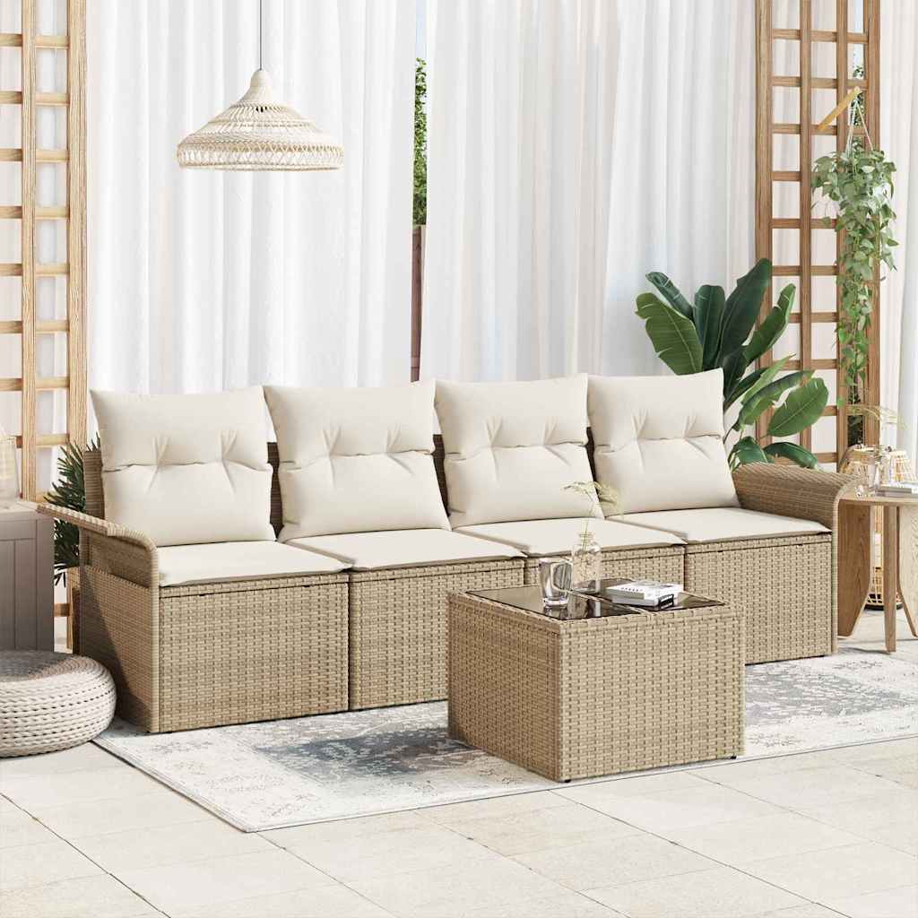 Bankstel met kussen 5 pcs Beige poly rattan is nu te koop bij PeponiXL, paradijselijk wonen!
