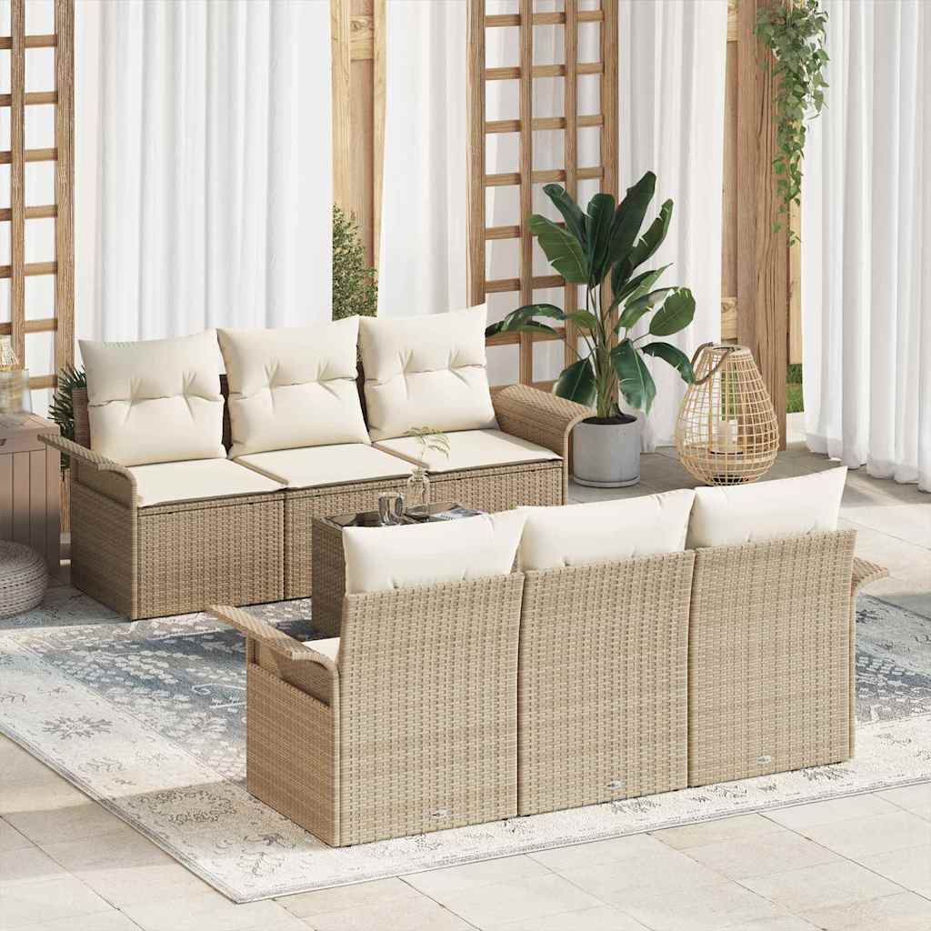 Tuin Sofa Set met kussen 7 pcs Beige poly rattan is nu te koop bij PeponiXL, paradijselijk wonen!