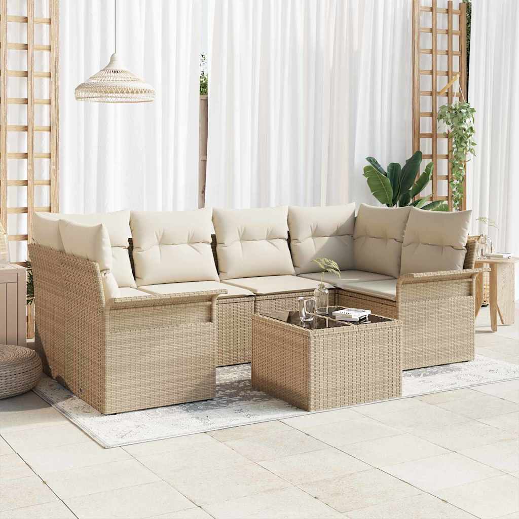 Tuin Sofa Set 7 pcs Beige Poly riet is nu te koop bij PeponiXL, paradijselijk wonen!