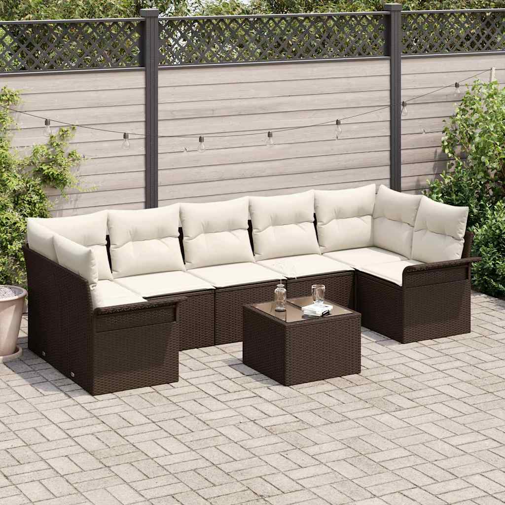 Tuin Sofa Set met kussen 8 pcs Bruin poly rattan is nu te koop bij PeponiXL, paradijselijk wonen!