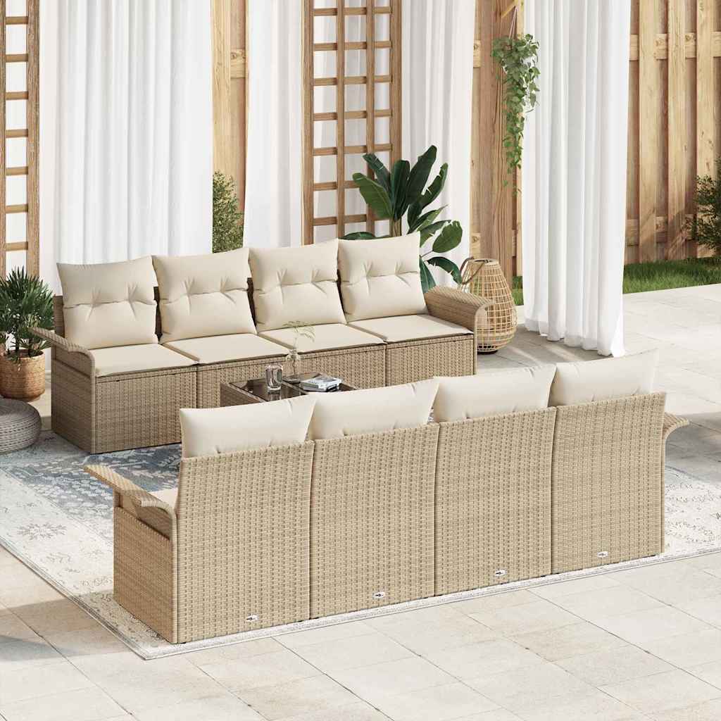 Tuin Sofa Set 9 pcs Beige Poly riet is nu te koop bij PeponiXL, paradijselijk wonen!