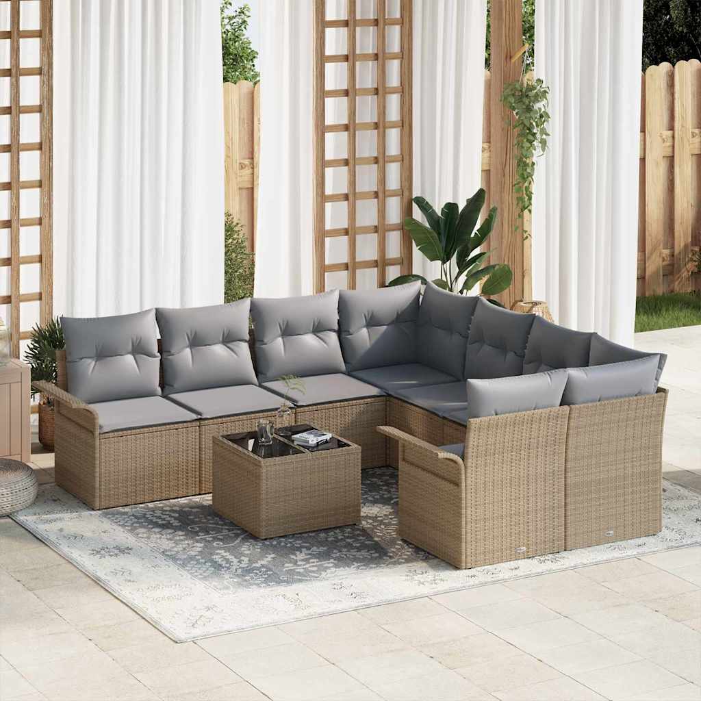 Tuin Sofa Set 9 pcs Beige Poly riet is nu te koop bij PeponiXL, paradijselijk wonen!