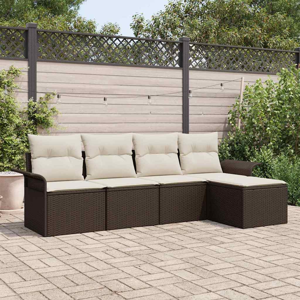Buitensofa met kussen 5 pcs Bruin poly rattan is nu te koop bij PeponiXL, paradijselijk wonen!
