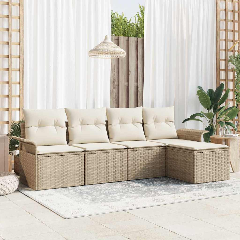 Buitensofa met kussen 5 pcs Beige poly rattan is nu te koop bij PeponiXL, paradijselijk wonen!