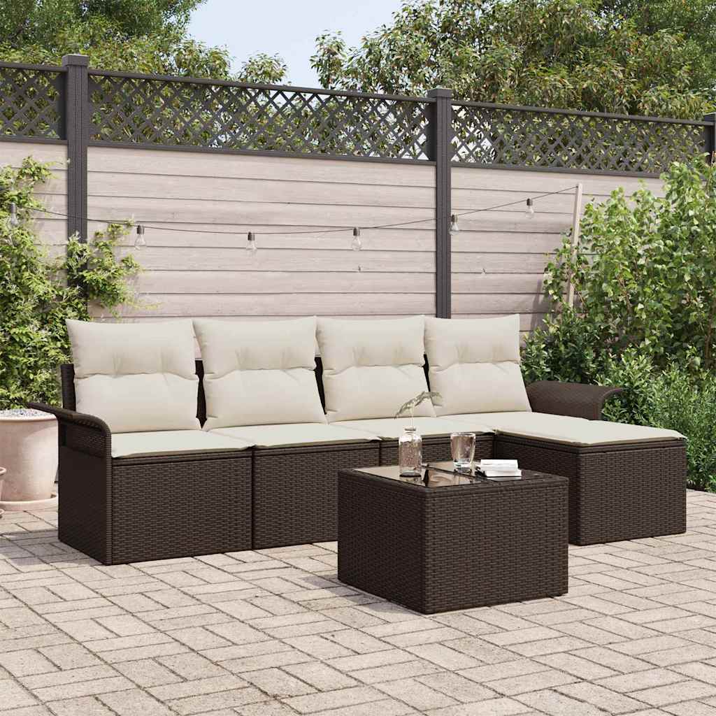 Buitensofa met kussen 6 pcs Bruin poly rattan is nu te koop bij PeponiXL, paradijselijk wonen!