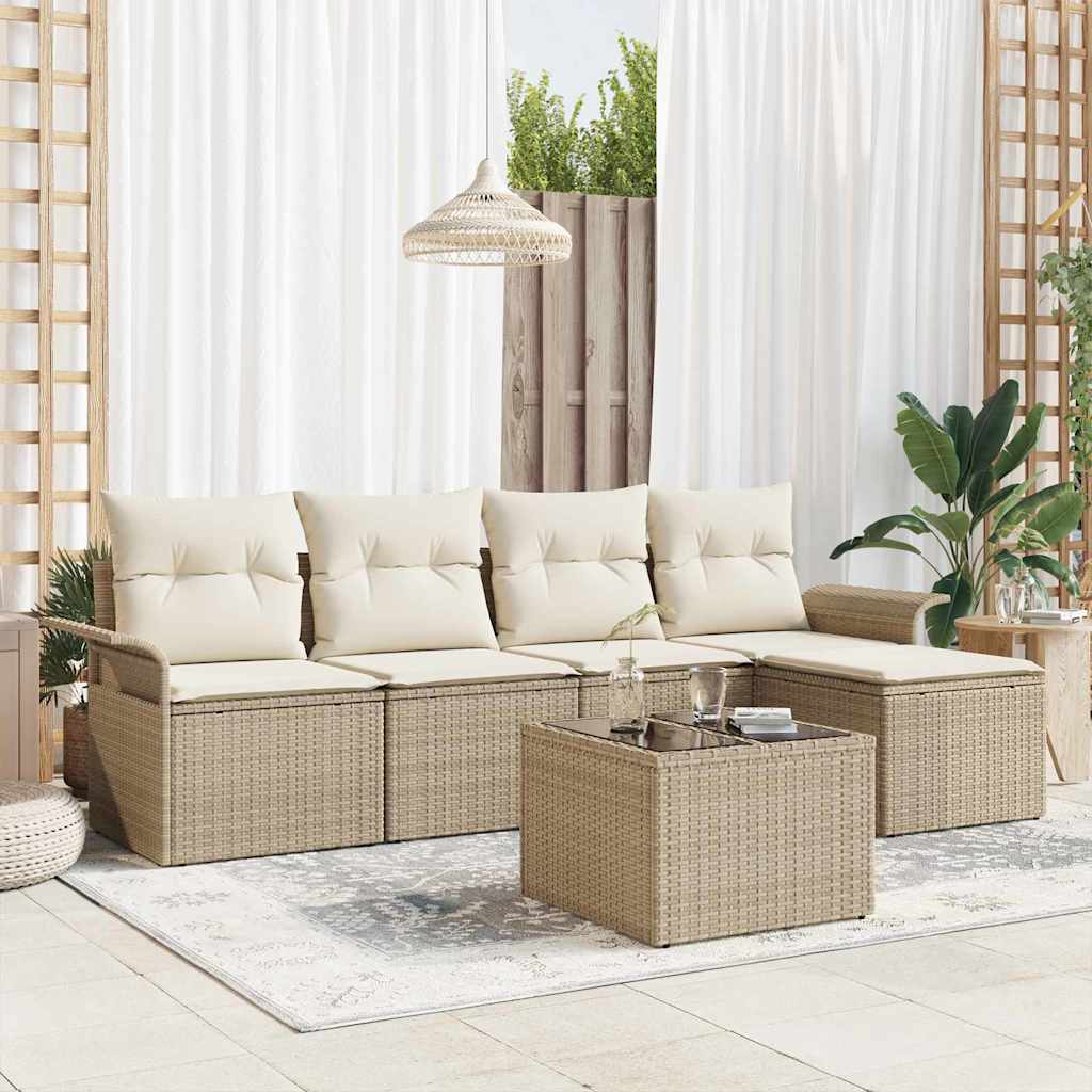 Buitensofa met kussen 6 pcs Beige poly rattan is nu te koop bij PeponiXL, paradijselijk wonen!