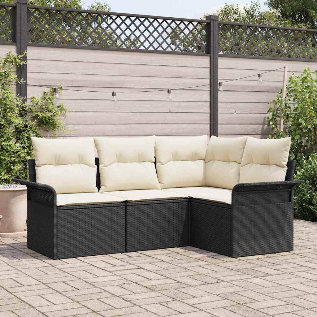 Tuin Sofa Set 4 st Zwart poly rattan is nu te koop bij PeponiXL, paradijselijk wonen!