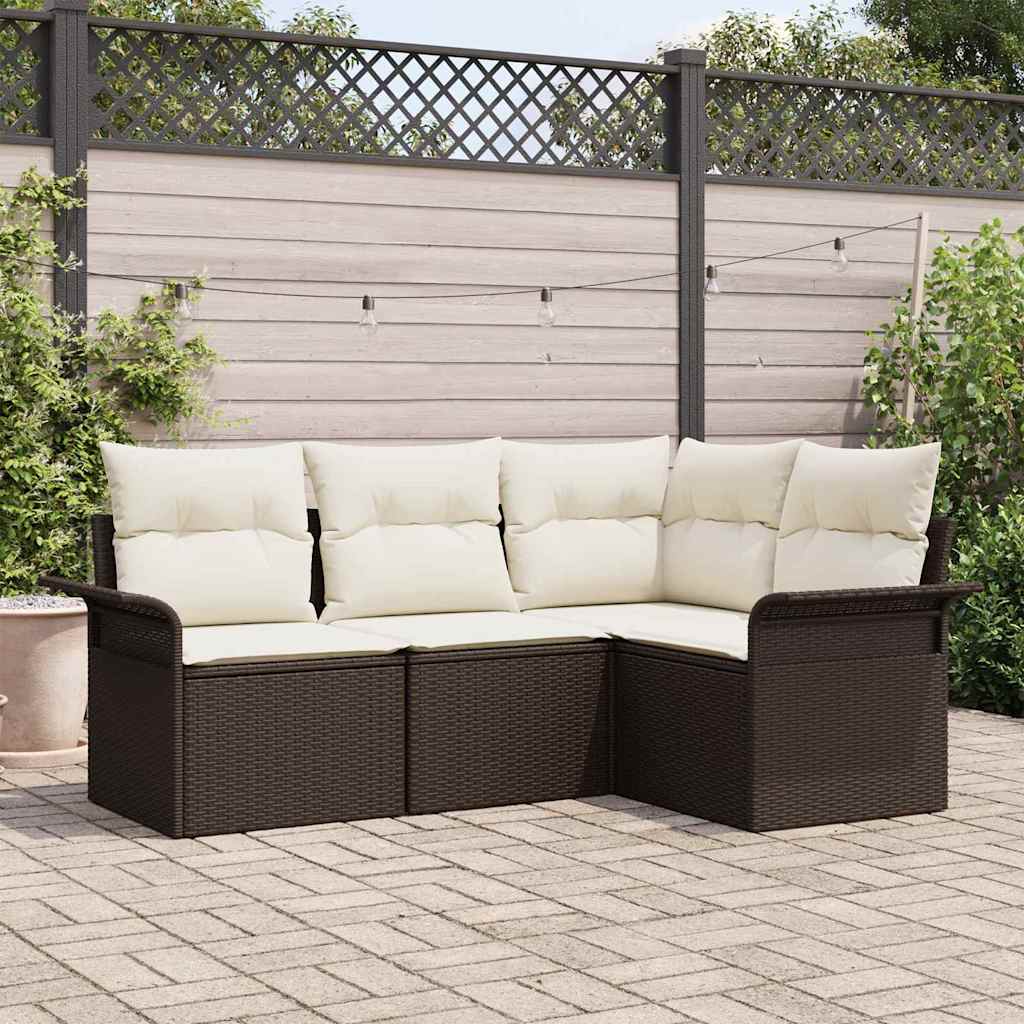 Tuin Sofa Set met kussen 4 pcs Bruin poly rattan is nu te koop bij PeponiXL, paradijselijk wonen!