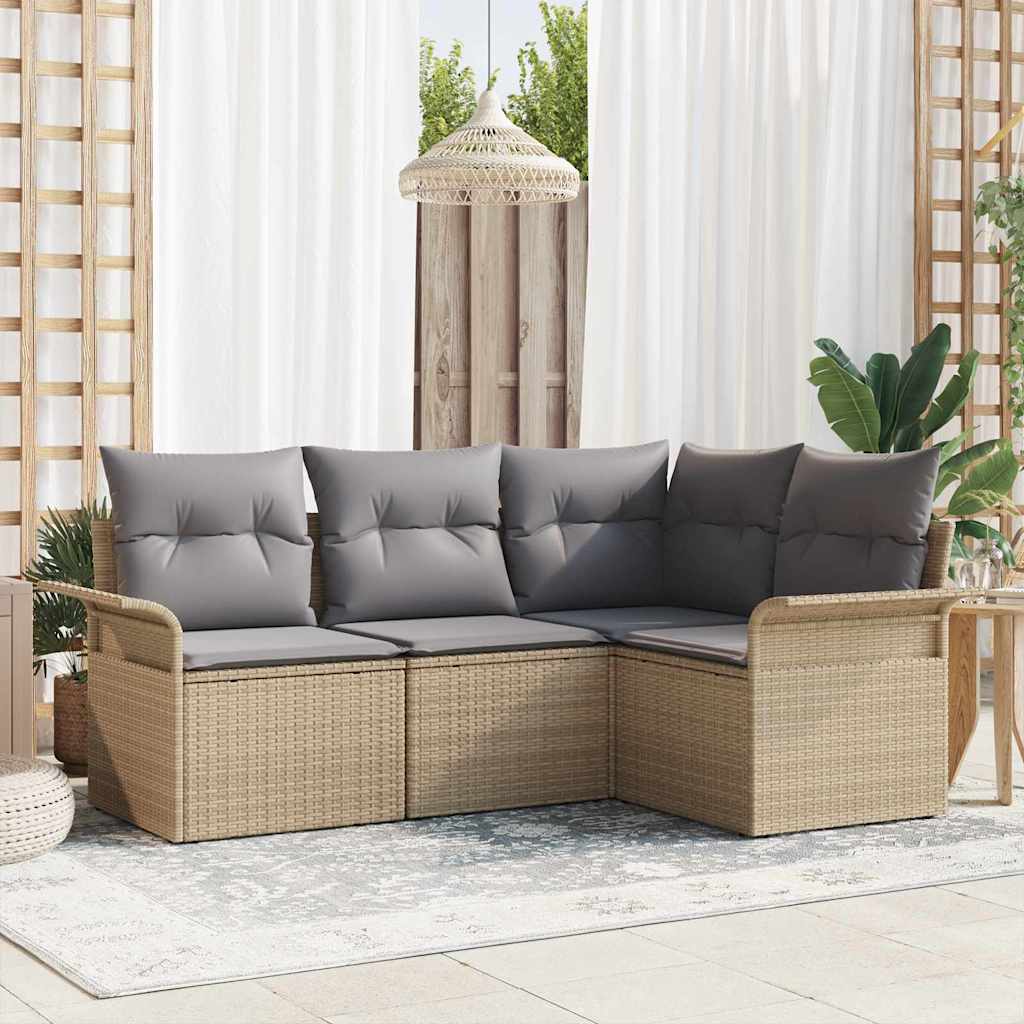 Tuin Sofa Set met kussen 4 pcs Beige poly rattan is nu te koop bij PeponiXL, paradijselijk wonen!
