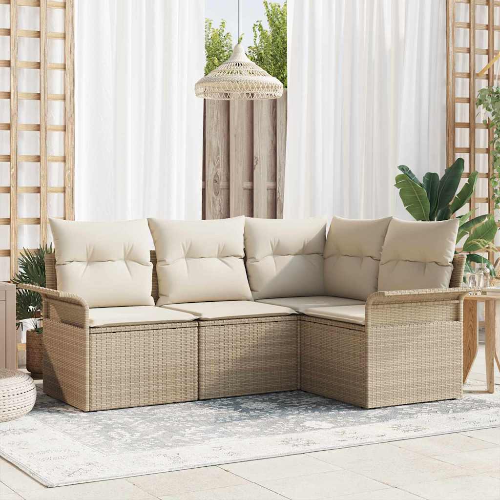 Tuin Sofa Set met kussen 4 pcs Beige poly rattan is nu te koop bij PeponiXL, paradijselijk wonen!