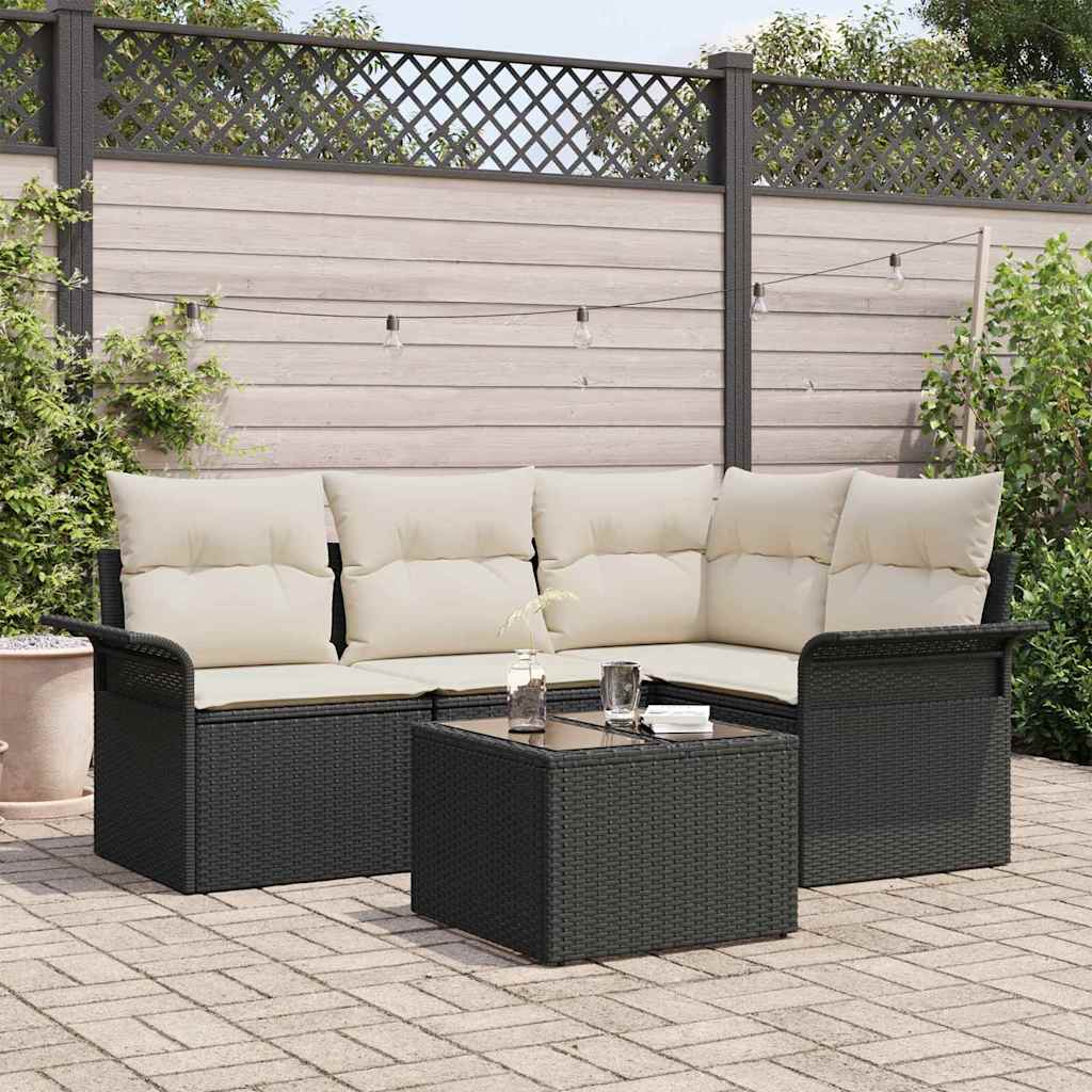 Tuin Sofa Set 5 st Zwart poly rattan is nu te koop bij PeponiXL, paradijselijk wonen!