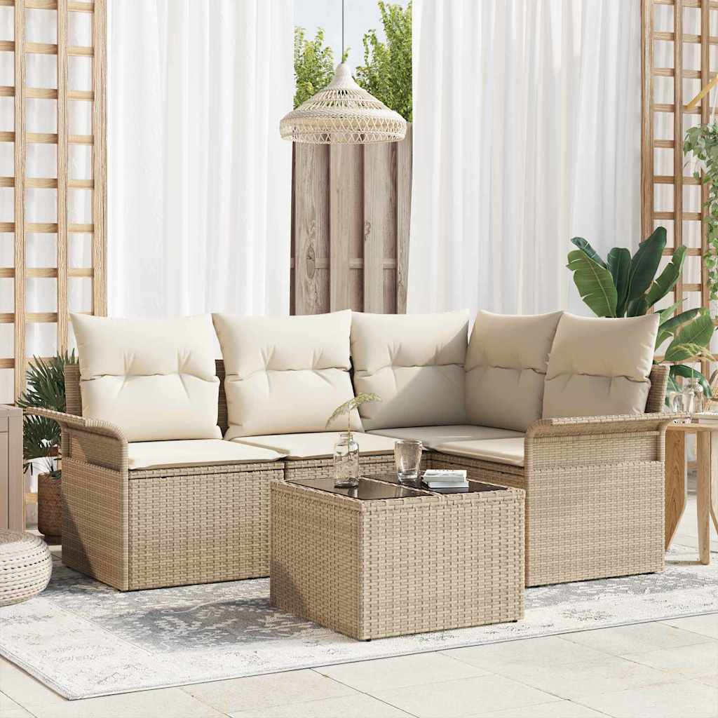 Tuin Sofa Set met kussen 5 pcs Beige poly rattan is nu te koop bij PeponiXL, paradijselijk wonen!