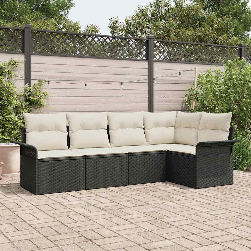 Tuin Sofa Set 5 st Zwart poly rattan is nu te koop bij PeponiXL, paradijselijk wonen!