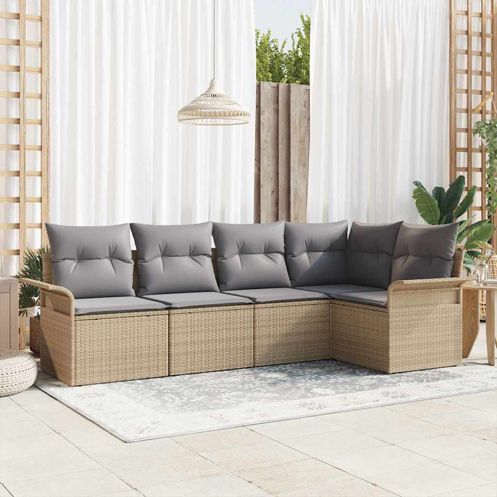 Tuin Sofa Set met kussen 5 pcs Beige poly rattan is nu te koop bij PeponiXL, paradijselijk wonen!