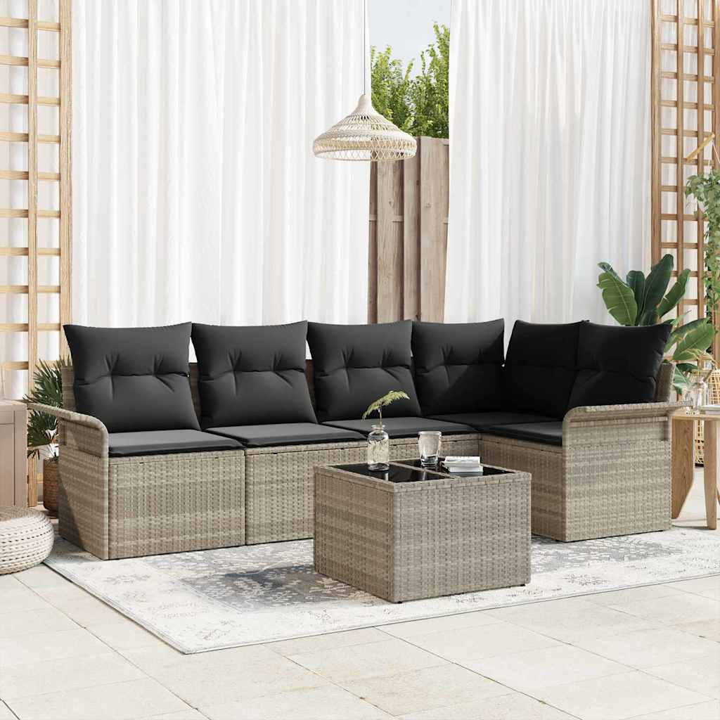 Tuin Sofa Set met kussen 6 pcs Grijs poly rattan is nu te koop bij PeponiXL, paradijselijk wonen!