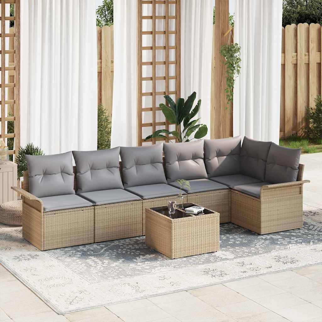 Tuin Sofa Set met kussen 7 pcs Beige poly rattan is nu te koop bij PeponiXL, paradijselijk wonen!