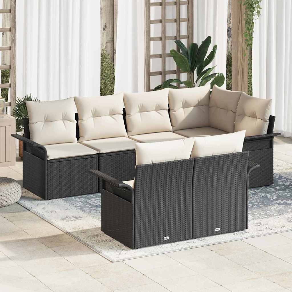 Tuin Sofa Set 7 st Zwart poly rattan is nu te koop bij PeponiXL, paradijselijk wonen!