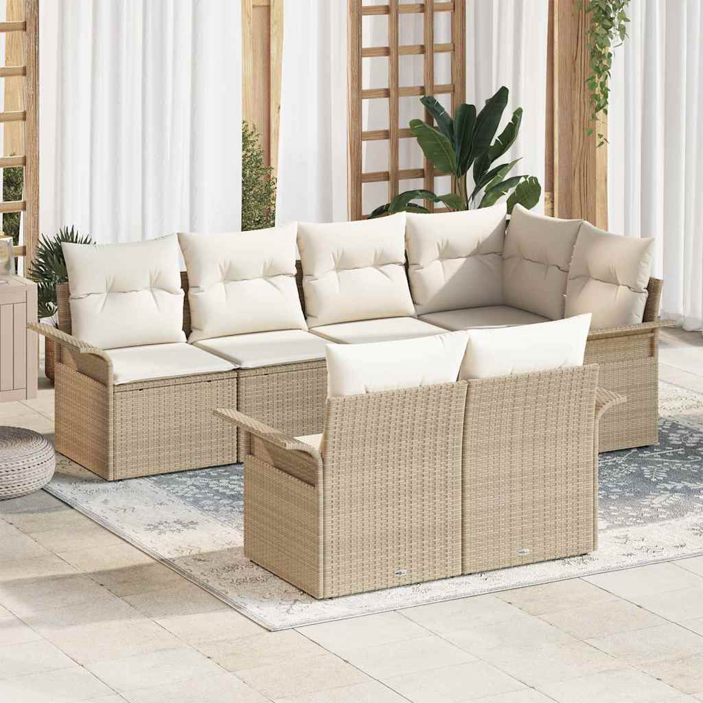 Tuin Sofa Set met kussen 7 pcs Beige poly rattan is nu te koop bij PeponiXL, paradijselijk wonen!