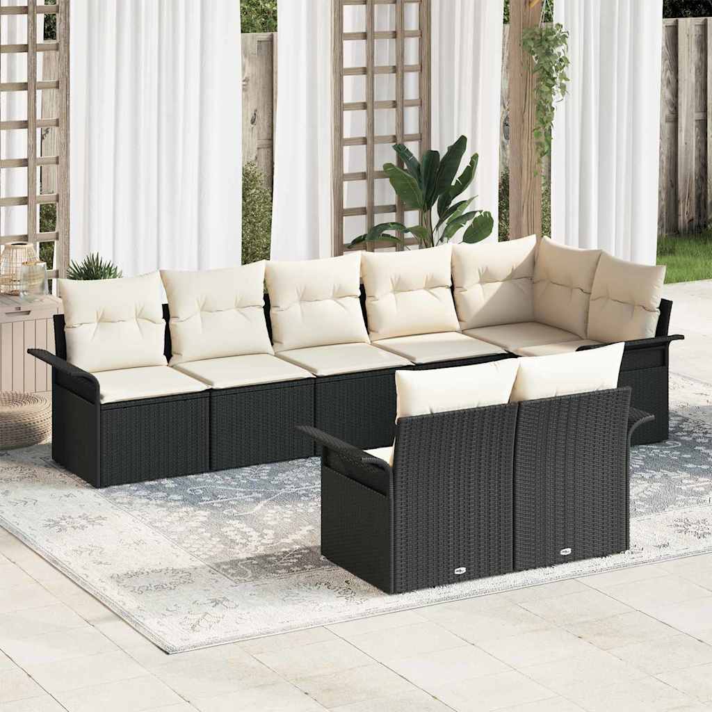 Tuin Sofa Set met kussen 8 pcs Zwart poly rattan is nu te koop bij PeponiXL, paradijselijk wonen!