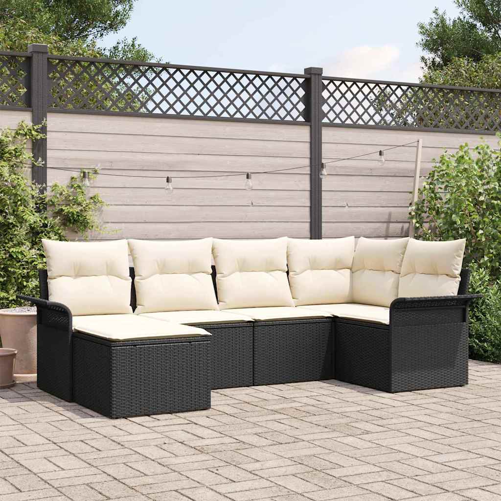 Tuin Sofa Set 6 st Zwart poly rattan is nu te koop bij PeponiXL, paradijselijk wonen!