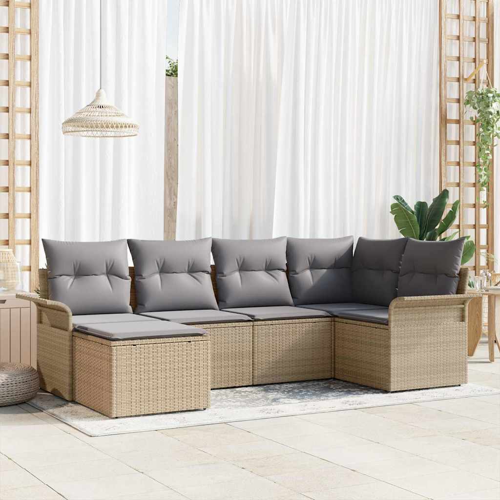 Tuin Sofa Set met kussen 6 pcs Beige poly rattan is nu te koop bij PeponiXL, paradijselijk wonen!