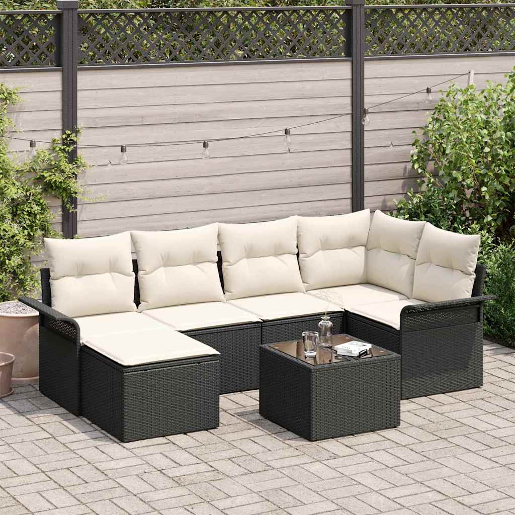 Tuin Sofa Set 7 st Zwart poly rattan is nu te koop bij PeponiXL, paradijselijk wonen!