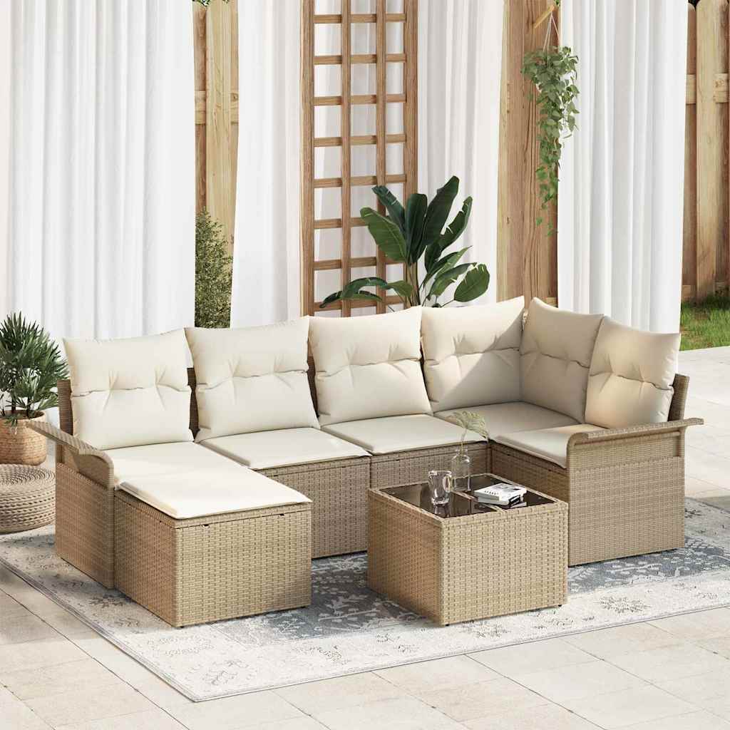 Tuin Sofa Set met kussen 7 pcs Beige poly rattan is nu te koop bij PeponiXL, paradijselijk wonen!